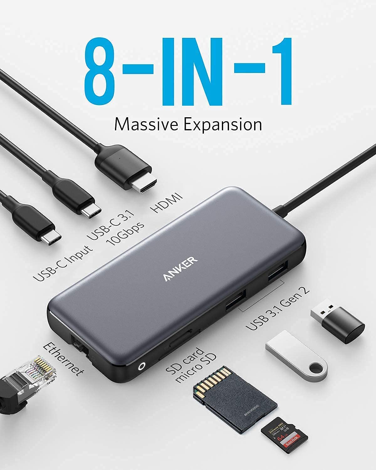 Amazon.com: Anker 555 USB-C Hub (8-in-1) with USB-C to DisplayPort